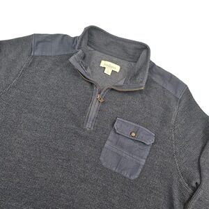 Sundance Mens Navy Blue Waffle Knit Quarter Zip Pullover Quilted Shoulder Large